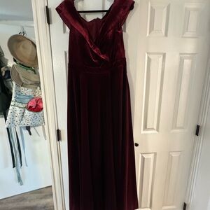 Xscape Velvet High Low Dress in Deep Burgundy